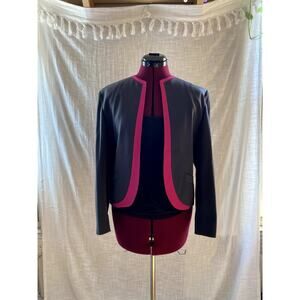 Vintage Louis Féraud Wool-blend Blazer, Warm Grey with Pink Accent, size 8